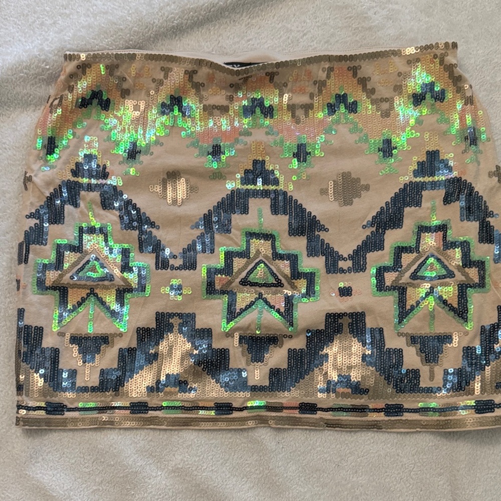 Express Sequin Geometric Pencil Skirt - Green, Gold, Black